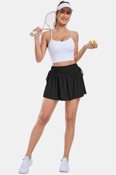 Black High-Rise Adjustable Drawstring Active Skirt
